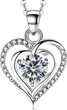Mother Day Gift for Mom Wife, Heart Birthstone Pendant Necklace for Women 925 St - £35.65 GBP