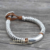 Anslow 2017 New Style New Antique Silver Plated Beads Wrap Rope Leather Bracelet - £11.36 GBP