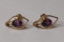 Vintage Van Dell Gold Filled Earrings With Purple Stones  - £27.91 GBP