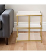 24&quot; Brass And Clear Glass And Steel Square End Table With Two Shelves - €184,34 EUR