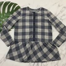 Soft Surroundings Perl Buffalo Plaid Popover Top Size Missy M Blue Gray Flannel - £21.33 GBP