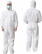 White Hazmat Suits Disposable Coveralls 5-Pack, XXL, Hood, Boots, SMS 60gsm - £27.92 GBP