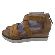 Miz Mooz Trace Wedge Sandals Leather Brown Cross Strap Womens 39 8 8.5 - £46.71 GBP