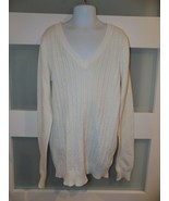Ambiance White Cable LS V-Neck Pull Over Sweater Size L Girl&#39;s - $18.33 CAD