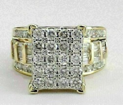 3CT Redondo Imitación Anillo Pedida Diamante Cluster 14K Oro Amarillo Chapado - £120.62 GBP