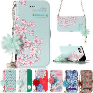 Floral Strap Magnetic Flip Leather Wallet Case Cover For iPhone X 5 6 7 8Plus