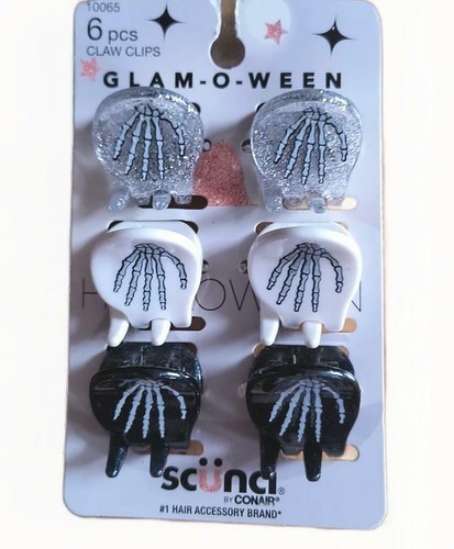 Scunci Glam-O-Ween Skeleton Hands Claw Clip 6 Pcs Halloween Sparkle Hair... - £5.59 GBP
