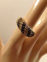 Vintage Black &amp; White Marcasite/ CZ Dome Banded Striped Ring 1990&#39;s Size... - $11.88