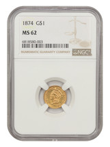 1874 G$1 NGC MS62 - £529.09 GBP