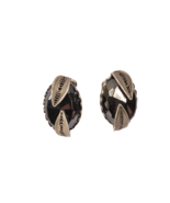 Faceted Jet Earrings Vintage Clip On with Intricate Leaves 1.25 inches - £7.52 GBP