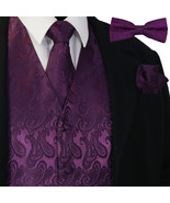 Deep Purple Paisley Tuxedo Suit Dress Vest Waistcoat Necktie Bowtie Hank... - £22.85 GBP+