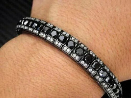 10Ct Round Cut Simulated Black Spinel Tennis Bracelet 14k White Gold Plated - £322.36 GBP