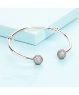 100% Real 925 Sterling Silver Open Bangle Bracelet With Clear CZ Open Ba... - £19.52 GBP+