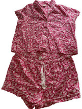 J.Crew Pink &amp; White Floral Print V Neck Short Sleeve Shorts Pajama Set S... - $37.99