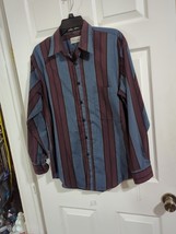 Impact Blue/Burgundy Stripe Long Sleeve Button Front Shirt Men&#39;s Medium - $11.88