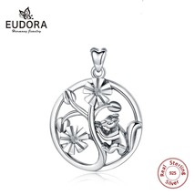 Sterling Silver Squirrel loves pine cones Pendant Flower Necklace for Women Uniq - £19.40 GBP