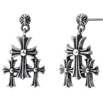 Blvck Chrome Earrings Hearts Triple Cross Paris Designer Sterling Silver CH mm6  - £20.06 GBP+