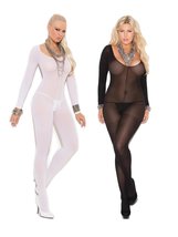 Womens Bodystocking Set- Sexy Long Sleeved Sheer Crotchless Bodysuit Lin... - £24.94 GBP