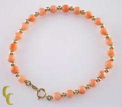 14k or Jaune Perle Et Rond Corail Perle Bracelet W/Fermoir Pince 6.75 &quot; ... - $9,009.33 MXN