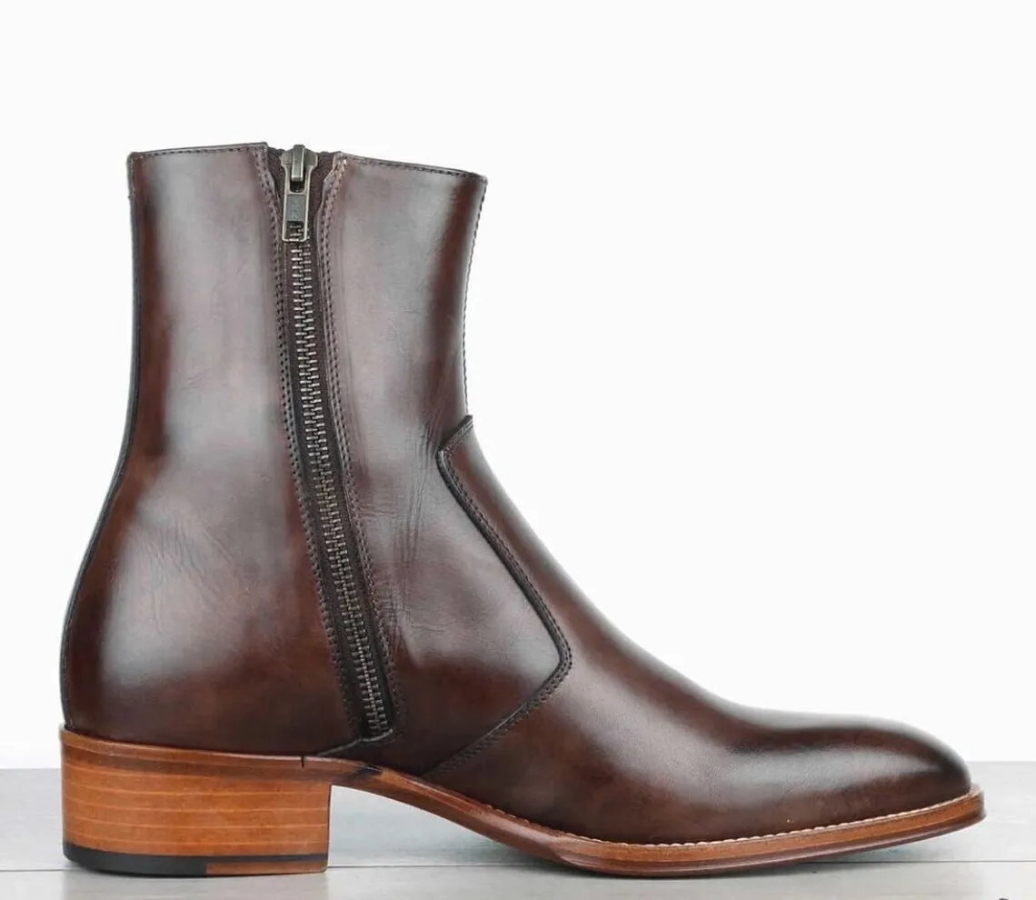 New Handmade Pure Leather Zipper Ankle Boots For Men&#39;s - $179.99