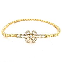 18k Yellow Gold Beaded Stretch 0.40 ct Diamond Flower Slider Bracelet - $3,156.02