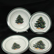 Totally Today Christmas Tree Rim Soup Bowls and Bread Plates Lot of 6 - £28.12 GBP