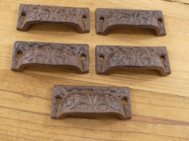 5 Cast Iron Brown 3&quot; Total Length Pulls Drawer Cabinet Bin Handles Rustic Barn - £12.01 GBP