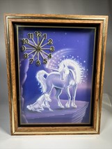 Vtg 80s Sue Dawe Unicorn Wall Clock Wood Fantasy Quartz Shadowbox Dawe Foal Colt - £29.40 GBP
