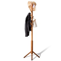 Bamboo Coat Rack Freestanding Stand Tree Adjustable Coat With 3 Sections... - $39.99