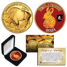 2023 Lunar YEAR OF RABBIT 24K Gold Clad $50 American Buffalo Tribute Coin BOX - £9.61 GBP