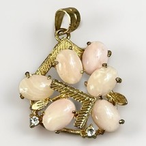 Vintage Shades of Pastel Pink Rhinestone Floral Gold Tone Pendant - $17.60