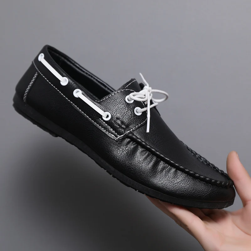 Shoes Men New Leather Loafers Comfortable High Quality Boat Shoes with Soft Bott - £33.87 GBP