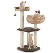 41 Inch Rattan Cat Tree with Napping Perch-Brown - Color: Brown - $153.99