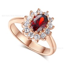 CC Jewelry Princess Diana Rings For Women Luxury Rose Gold Color Red CZ Stone Pa - £7.62 GBP