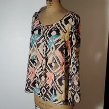 Blu-Pepper Vintage Blouse Size L Long Bell Sleeve Sheer Pink Blue Black - £16.12 GBP