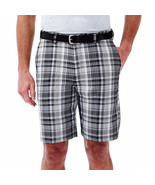 Haggar Men&#39;s Shorts Cool 18 Classic Fit Flat Front Black Plaid Shorts Si... - £23.09 GBP
