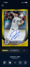 DIGITAL TOPPS BUNT Jackson Jobe - Yellow Chrome Rookie Signature /75 Leg... - $5.93