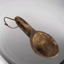 Primitive Dough Bowl Scoop Loop Handle Carved Rustic Leather Hanger  - $15.83