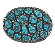 Large Vintage Navajo sterling Kingman Nugget turquoise belt buckle - £687.51 GBP