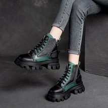 Oes women boots genuine leather mixed colors 2021 new autumn winter zip round toe retro thumb200
