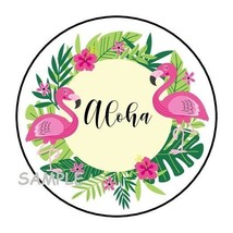 30 Aloha Flamingo Envelope Seals Labels Stickers 1.5&quot; Round Tropical Luau Gifts - £5.85 GBP