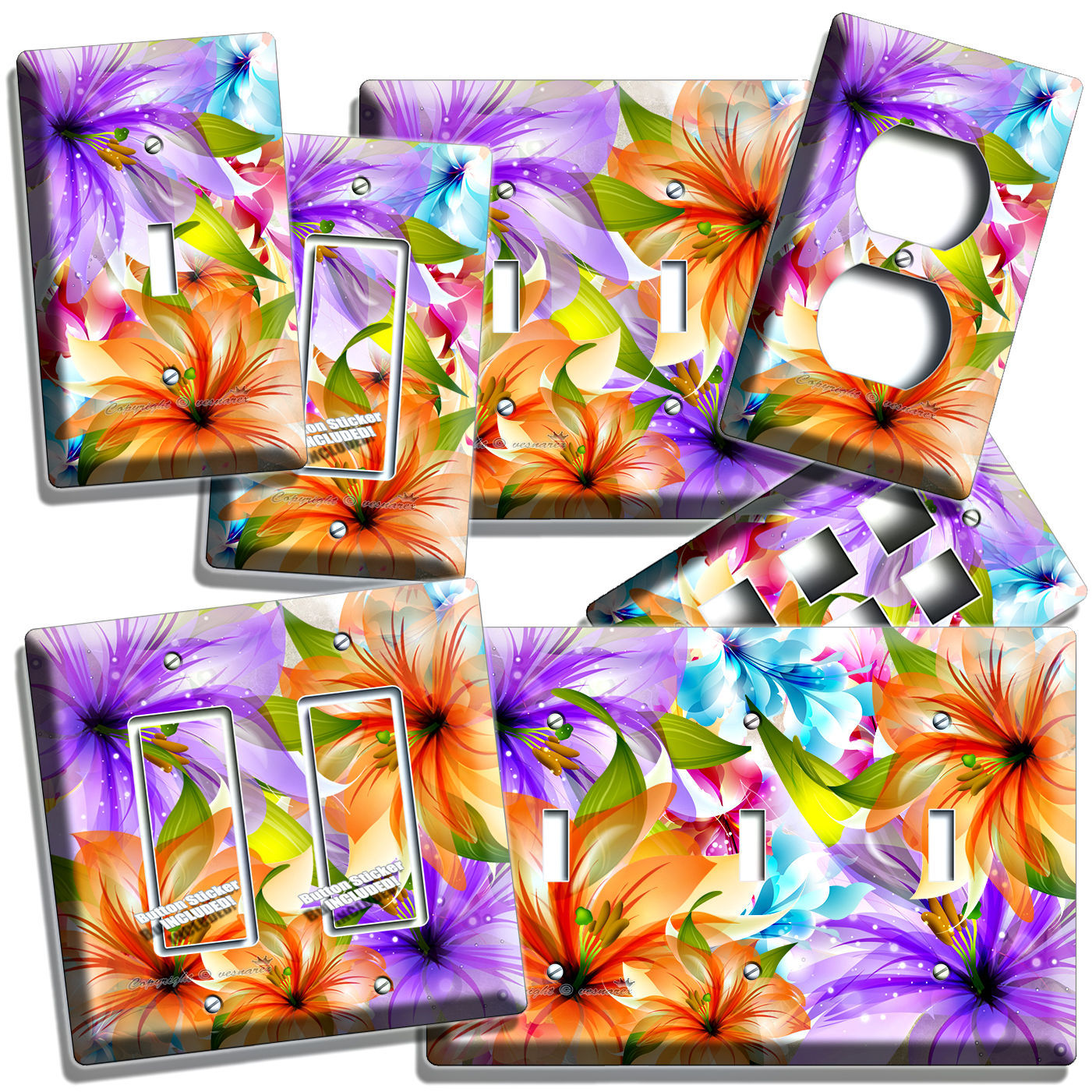 FLORAL LILIES PURPLE ORANGE LILY FLOWERS LIGHT SWITCH OUTLET ROOM HOME ART DECOR