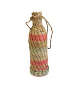 Wicker Boho Hanging Wine Bottle Holder Slide Close Rattan Pink Green Nat... - $18.19