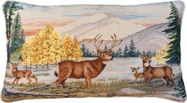 Pillow Throw Needlepoint Deer Park 16x28 28x16 White Down Insert Wool Co... - £281.34 GBP