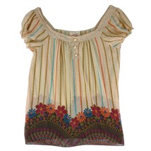 ROBIN K Women&#39;s M Sheer Floral Striped Crochet Lace Blouse Top, Boho Cot... - £15.50 GBP