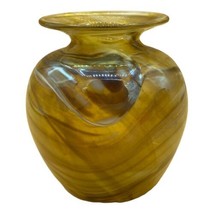 Art Glass Murano Style Amber Round Vase 4” - £18.92 GBP