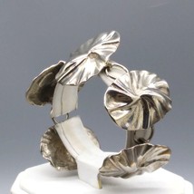 Vintage Dauplaise Lily Pad Link Bracelet, Modernist Botanical Silver Ton... - $66.76