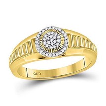 10kt Yellow Gold Womens Round Diamond Circle Cluster Ribbed Ring 1/8 Cttw - £250.41 GBP