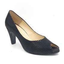 Mon Petit Ange Women Classic Peep Toe Pump Heels Size US 7.5 Black Leather - £4.69 GBP