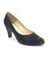 Mon Petit Ange Women Classic Peep Toe Pump Heels Size US 7.5 Black Leather - £4.73 GBP